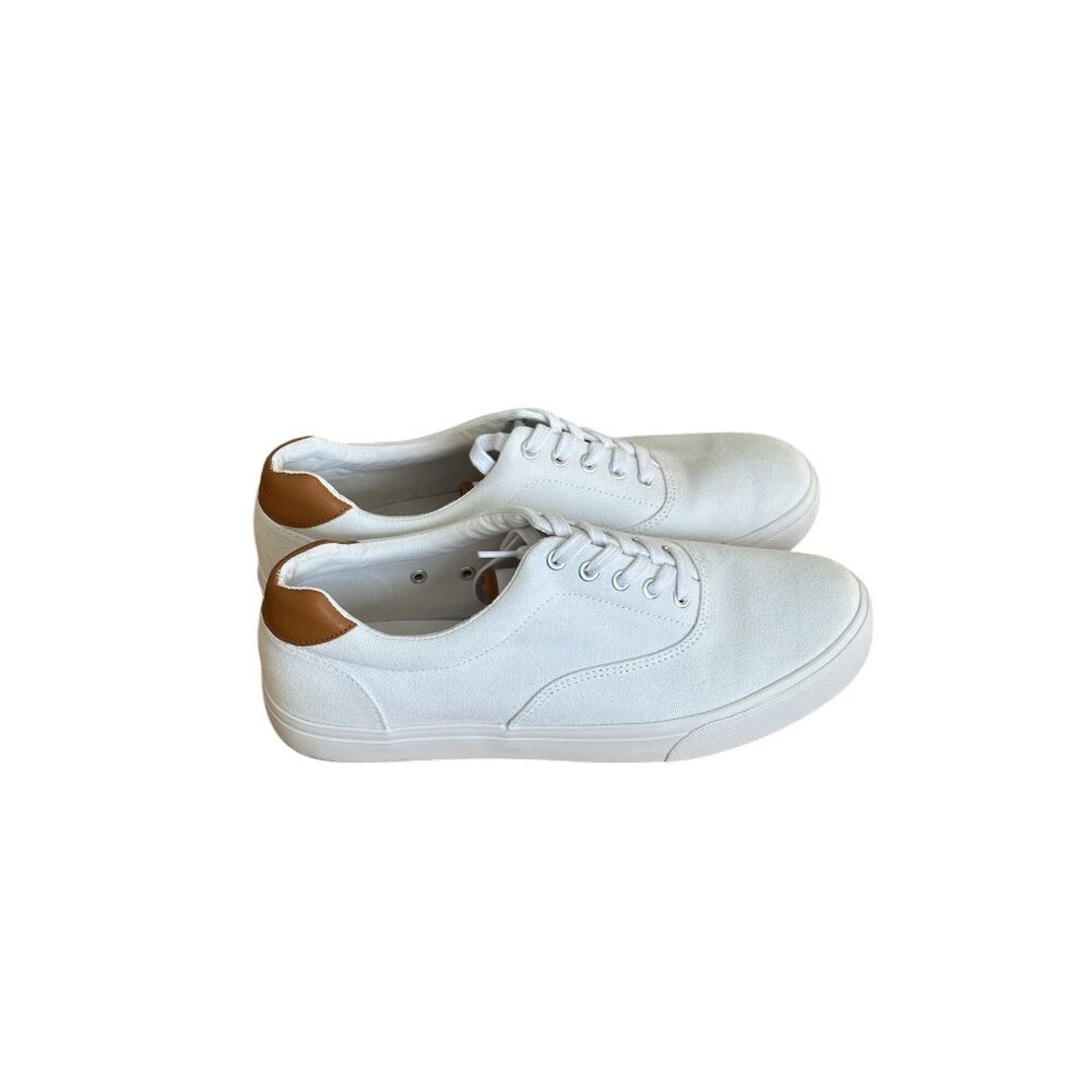 J.Crew Mens Canvas Lace Up Sneakers White & Tan Sneakers Size 11